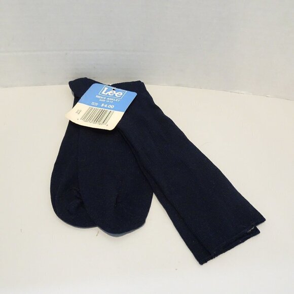 LEE VINTAGE MEN'S Anklet Ribbed Nylon SOCKS FITS 10-13 NOS Made in USA Navy Blue - Picture 1 of 6
